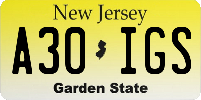 NJ license plate A30IGS