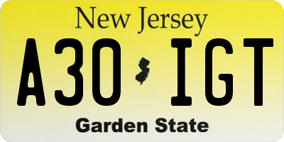 NJ license plate A30IGT