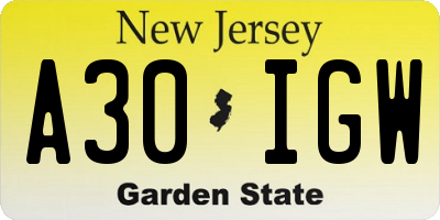 NJ license plate A30IGW