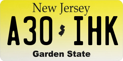 NJ license plate A30IHK