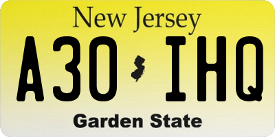 NJ license plate A30IHQ