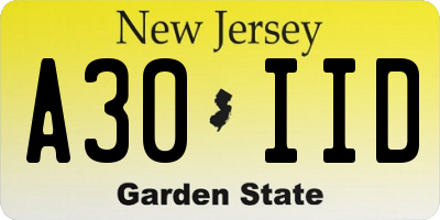NJ license plate A30IID