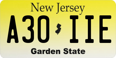 NJ license plate A30IIE