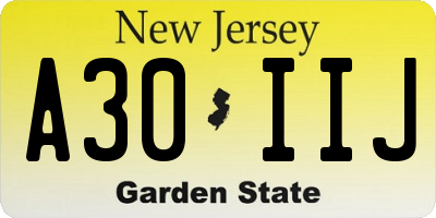 NJ license plate A30IIJ