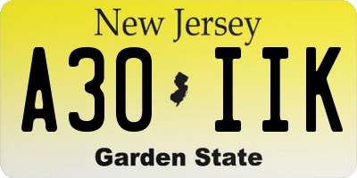 NJ license plate A30IIK