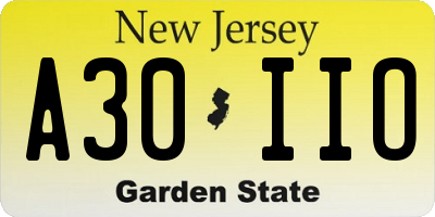NJ license plate A30IIO