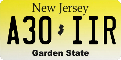 NJ license plate A30IIR