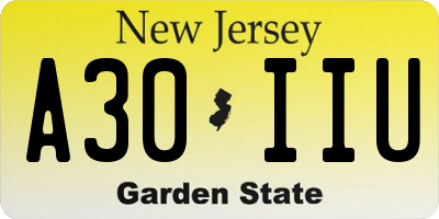 NJ license plate A30IIU