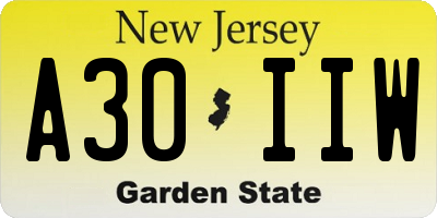 NJ license plate A30IIW