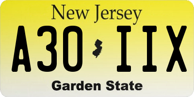 NJ license plate A30IIX