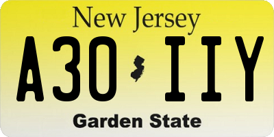 NJ license plate A30IIY