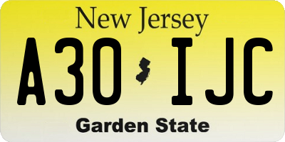 NJ license plate A30IJC
