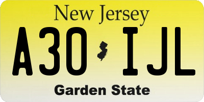 NJ license plate A30IJL