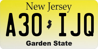NJ license plate A30IJQ