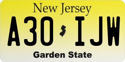 NJ license plate A30IJW