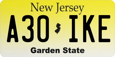 NJ license plate A30IKE