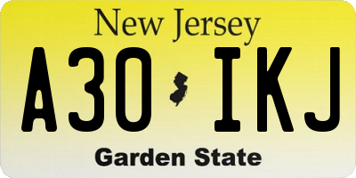 NJ license plate A30IKJ