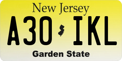 NJ license plate A30IKL