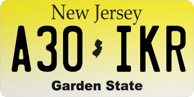 NJ license plate A30IKR