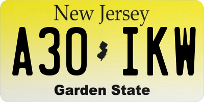 NJ license plate A30IKW