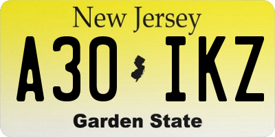 NJ license plate A30IKZ