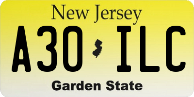 NJ license plate A30ILC