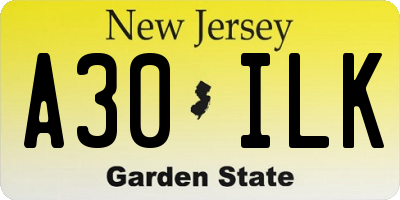 NJ license plate A30ILK