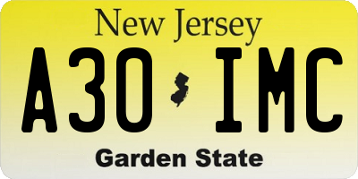 NJ license plate A30IMC