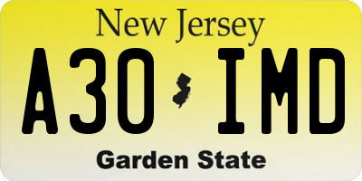 NJ license plate A30IMD