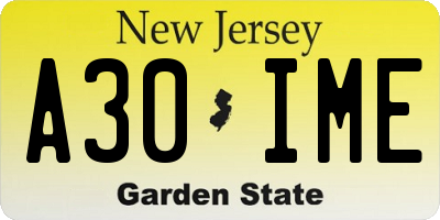 NJ license plate A30IME