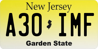 NJ license plate A30IMF