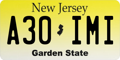 NJ license plate A30IMI