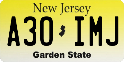 NJ license plate A30IMJ