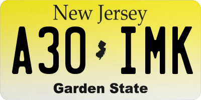 NJ license plate A30IMK