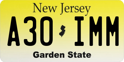 NJ license plate A30IMM