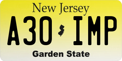 NJ license plate A30IMP