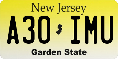 NJ license plate A30IMU