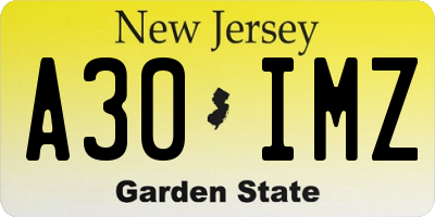 NJ license plate A30IMZ