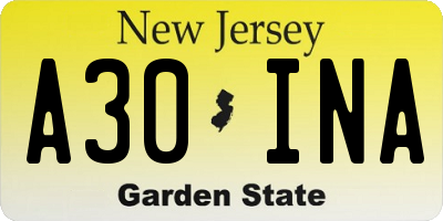 NJ license plate A30INA