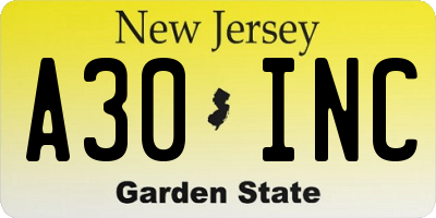 NJ license plate A30INC