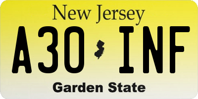 NJ license plate A30INF