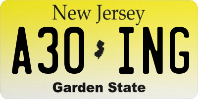 NJ license plate A30ING