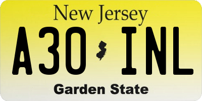 NJ license plate A30INL