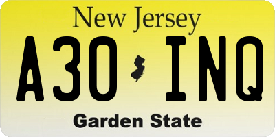 NJ license plate A30INQ