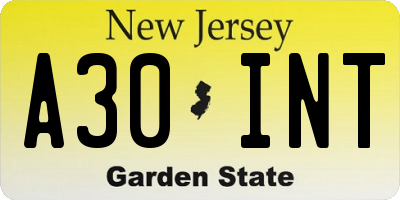 NJ license plate A30INT