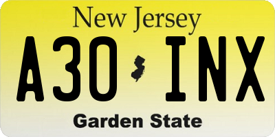 NJ license plate A30INX