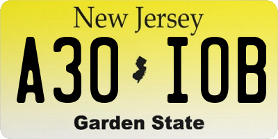 NJ license plate A30IOB