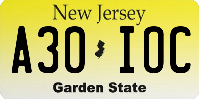 NJ license plate A30IOC