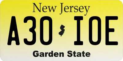 NJ license plate A30IOE