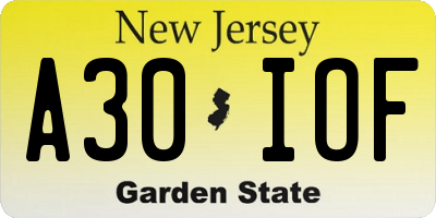 NJ license plate A30IOF